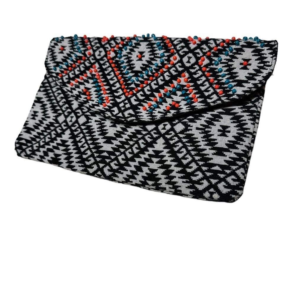 Merona Aztec Boho Chic Beaded Maxi Clutch NWT